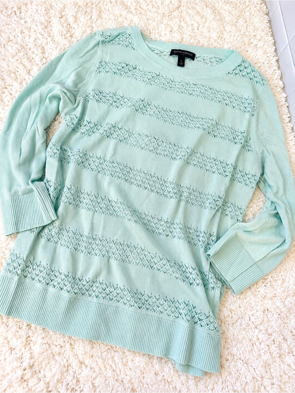 Banana Republic Mint Openwork Crew Neck Sweater